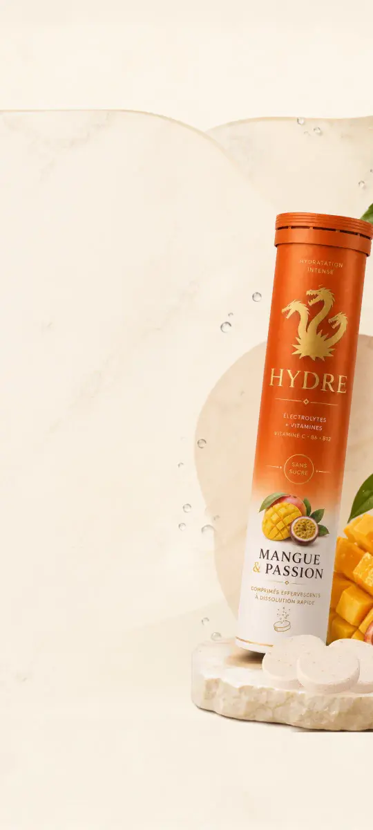 Tube Hydre Passion Mangue, pastilles d’électrolytes effervescentes sans sucres